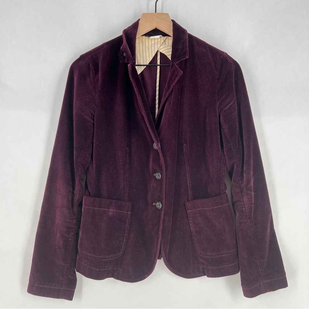 Vintage J‎ Crew Burgundy Velvet Blazer Jacket Y2K Whimsigoth Size S